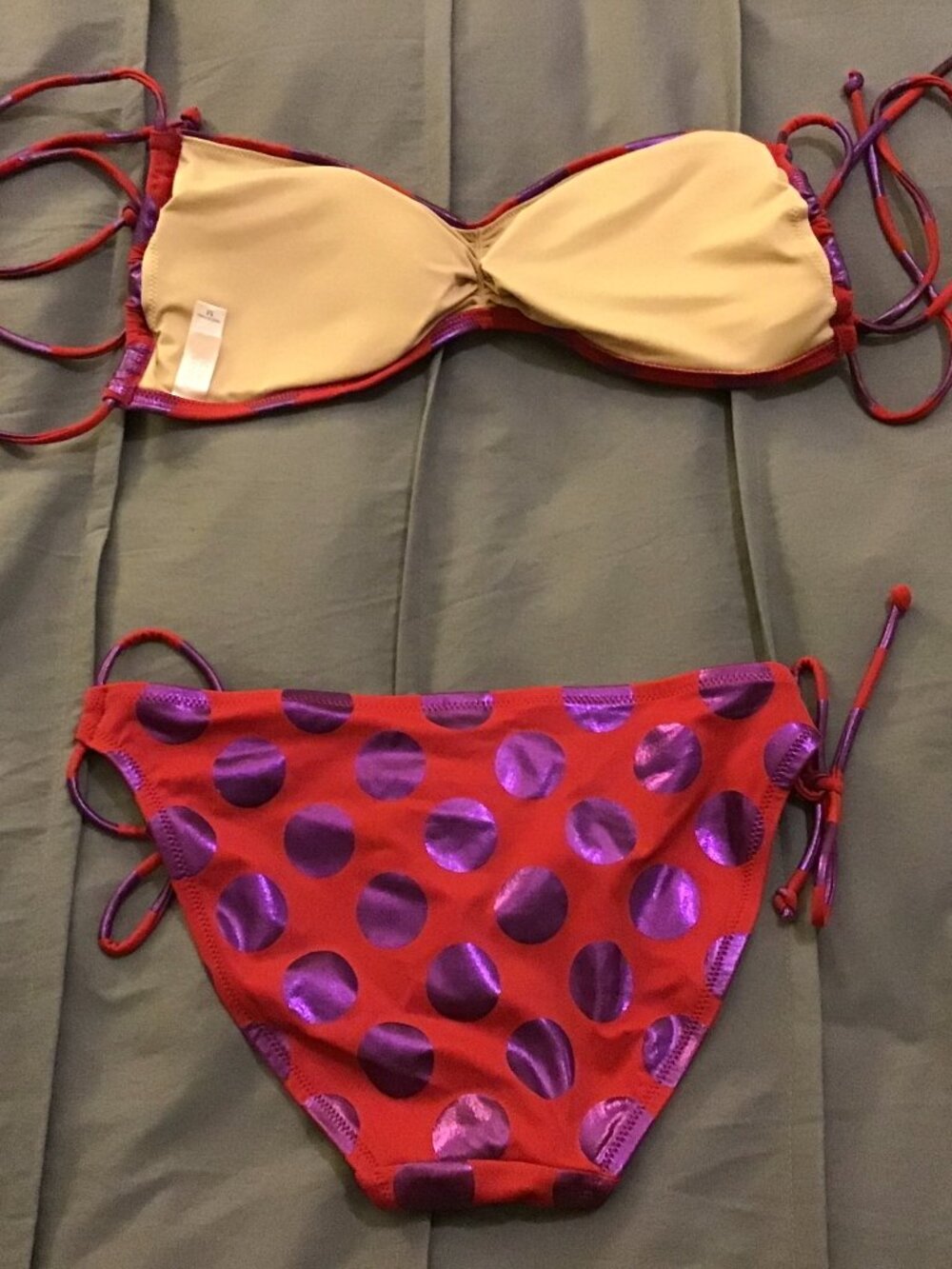 Victoria’s Secret Bikini Set – Red w/Purple Polka Dots - Picture 3 of 5